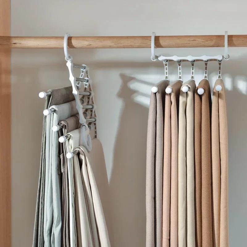 5 In 1 Multilayer Trouser Rack Retractable Stainless Steel Folding Pant Rack Baby Hanging Towel Drying Racks Closet Organizer