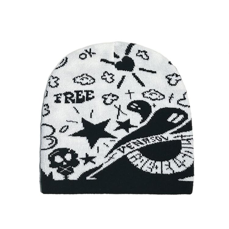 Handmade Crochet Hat Girl Skull Hat Double Side Jacquard Beanies Warm Skull Caps