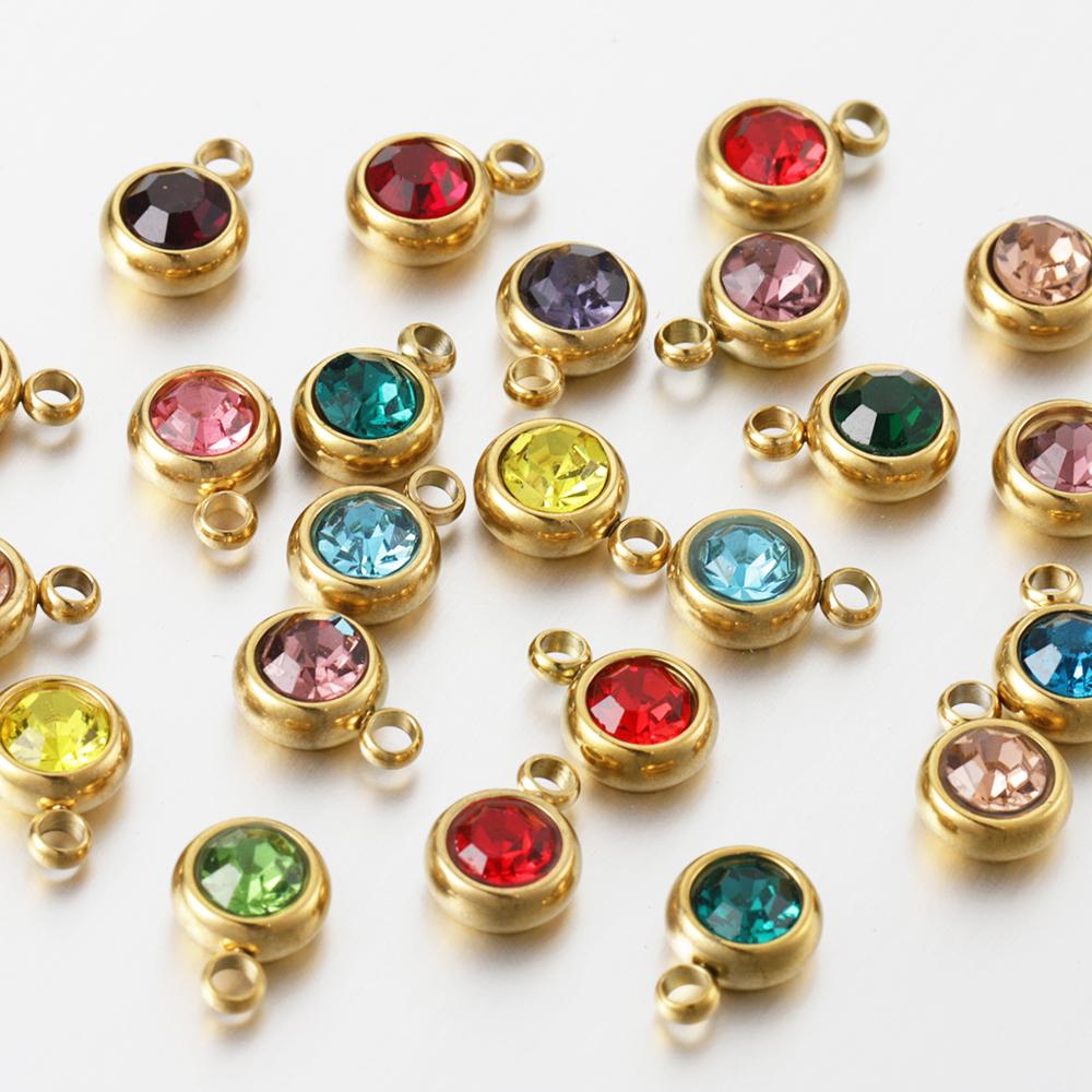 20pcs Stainless Steel Rhinestone Beads Gold Color Crystal Charms Pendants for Jewelry Making DIY Bracelets Necklaces Wholesale