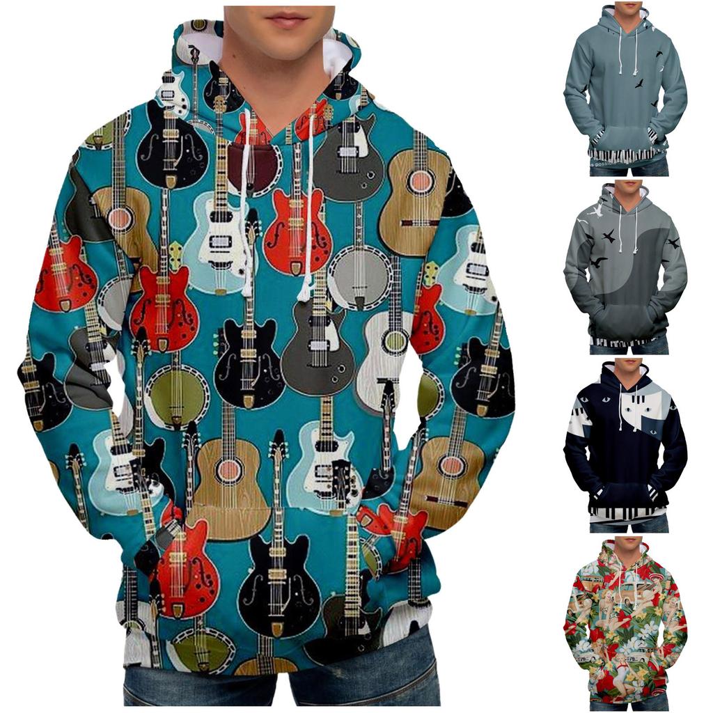 Volný pánský a dámský svetr s dlouhým rukávem a kapucí s módním potiskem