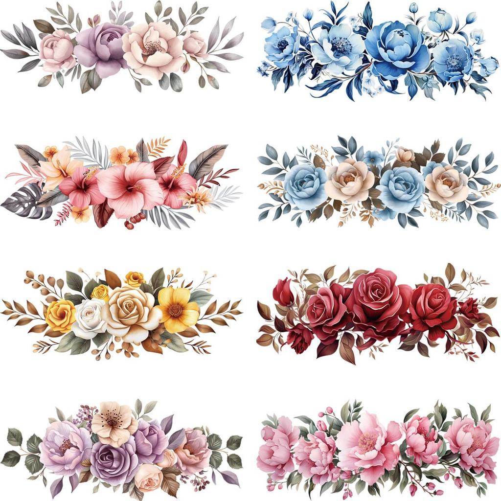 Large Flowers 28.5cm Wide, Easy To Print Iron-On Transfers, Towels, Clothing Stickers, DIY, Sweatshirts, T-Shirts, Heat-Adhesive Decals