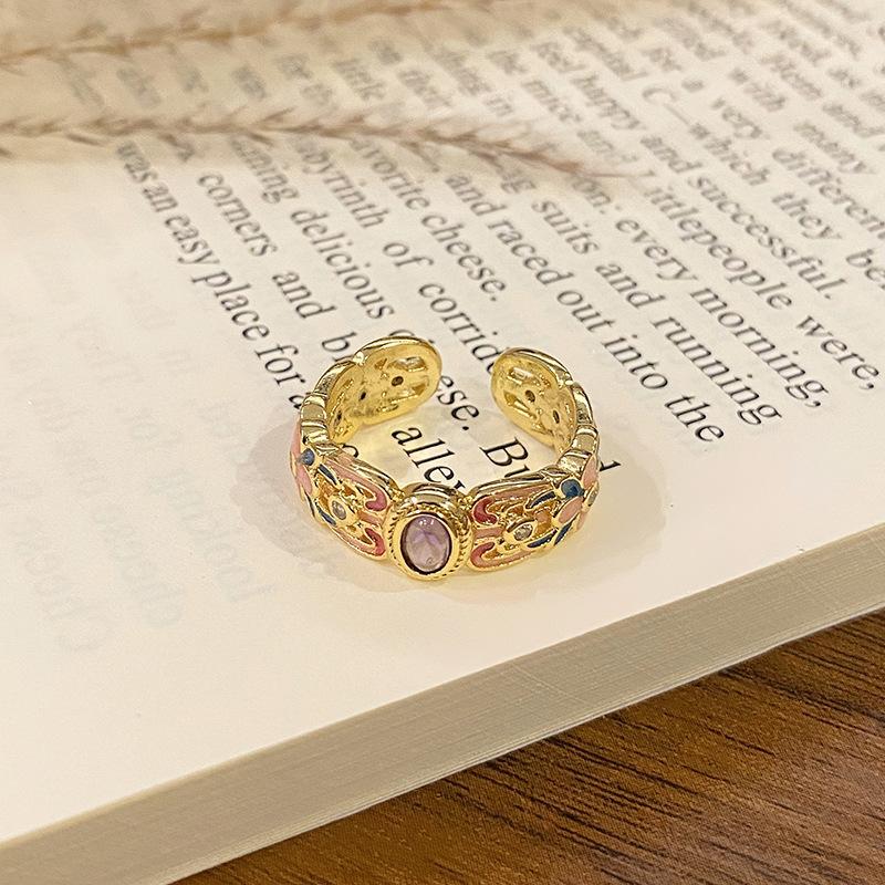 New Chinese Enamel Oil Pattern Ring Light Luxury High Sense Internet Celebrity Foreign Style Versatile Ring