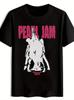Vintage Rock Band Graphic T-shirt - Black Short Sleeve Round Neck Tee with Pearl Jam & KORN Design