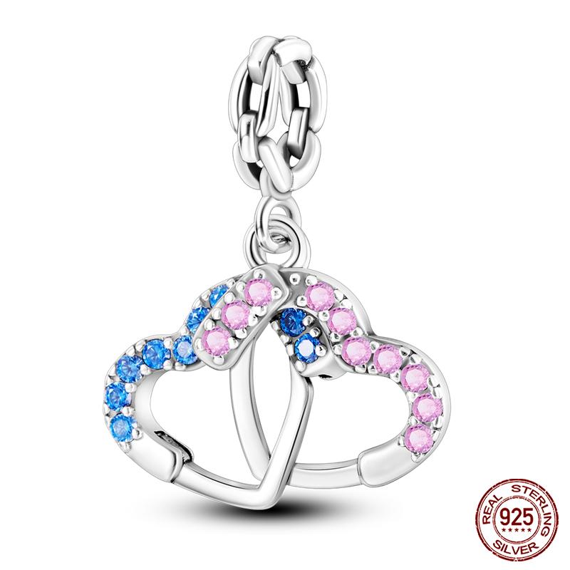 Copper Pink Collection Heart Shape Charm Beads For Brand Original Bracelet Diy Jewelry Gift