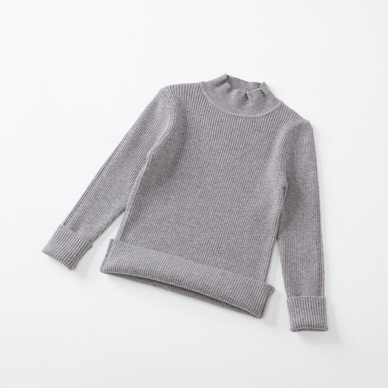 Kids Girls Solid Color Round Neck Long Sleeve Knit Pullover Bottoming Sweater