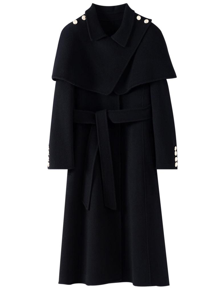 Women's Double-Sided Wool Coat, Extra Long Hepburn Style with Detachable Shawl – Fashionable Autumn/Winter Outerwear