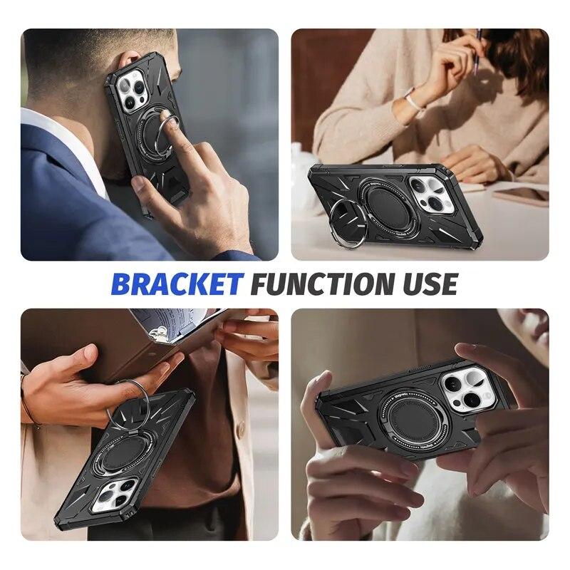 Neue Top Qualität Ring Ständer Halter Fall Für iPhone 15 11 12 13 14 Pro Max Magnetische Drahtlose Lade rüstung Harte PC Stoßfest Abdeckung