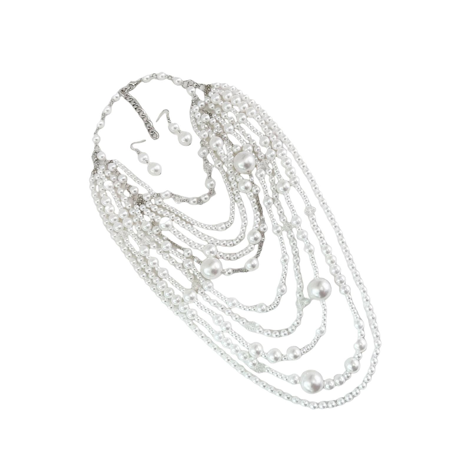 

Элегантный многослойный набор ожерелья и серег из жемчуга для женщин с ручной вышивкой бисером и модным дизайном белый
