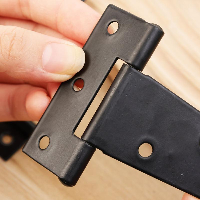 1/6set Steel T Shape Hinge Iron Triangle Hinge Rustproof Heavy Duty Furniture Hardware Black Home Door Gate Cabinet Hinges