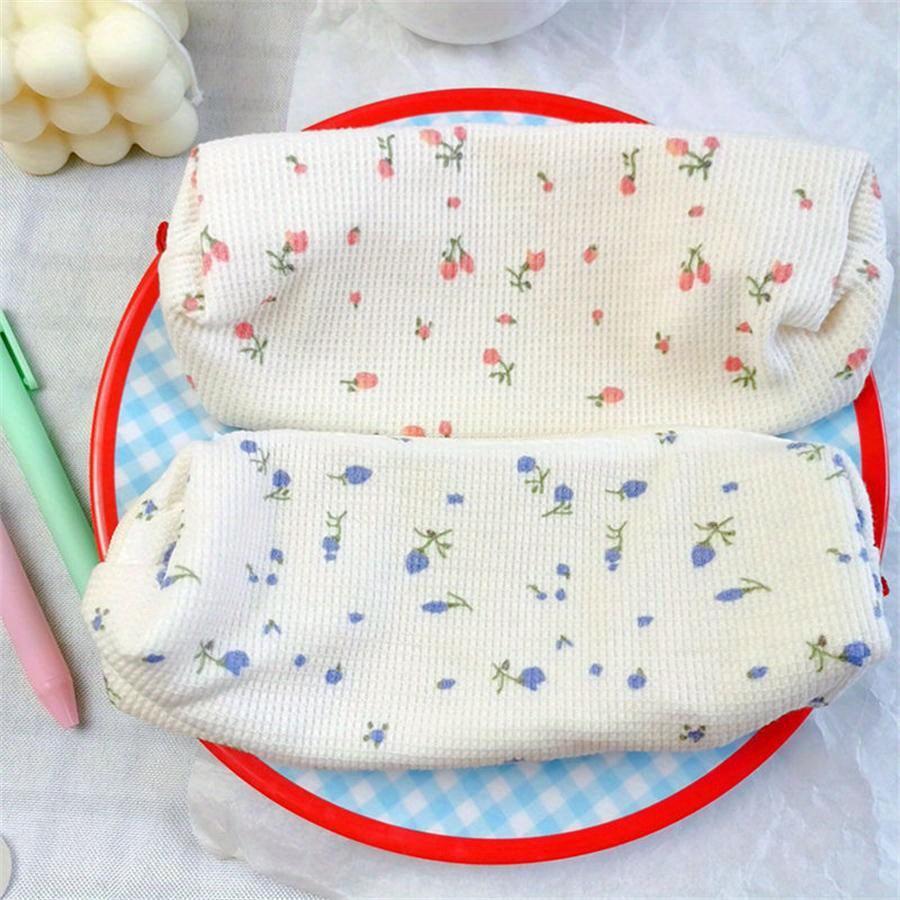 Kawaii Floral Pencil Bag Small Flowers Pencil Cases Cute Simple Pen Bag Students Stationery Storage Bags School Supplies