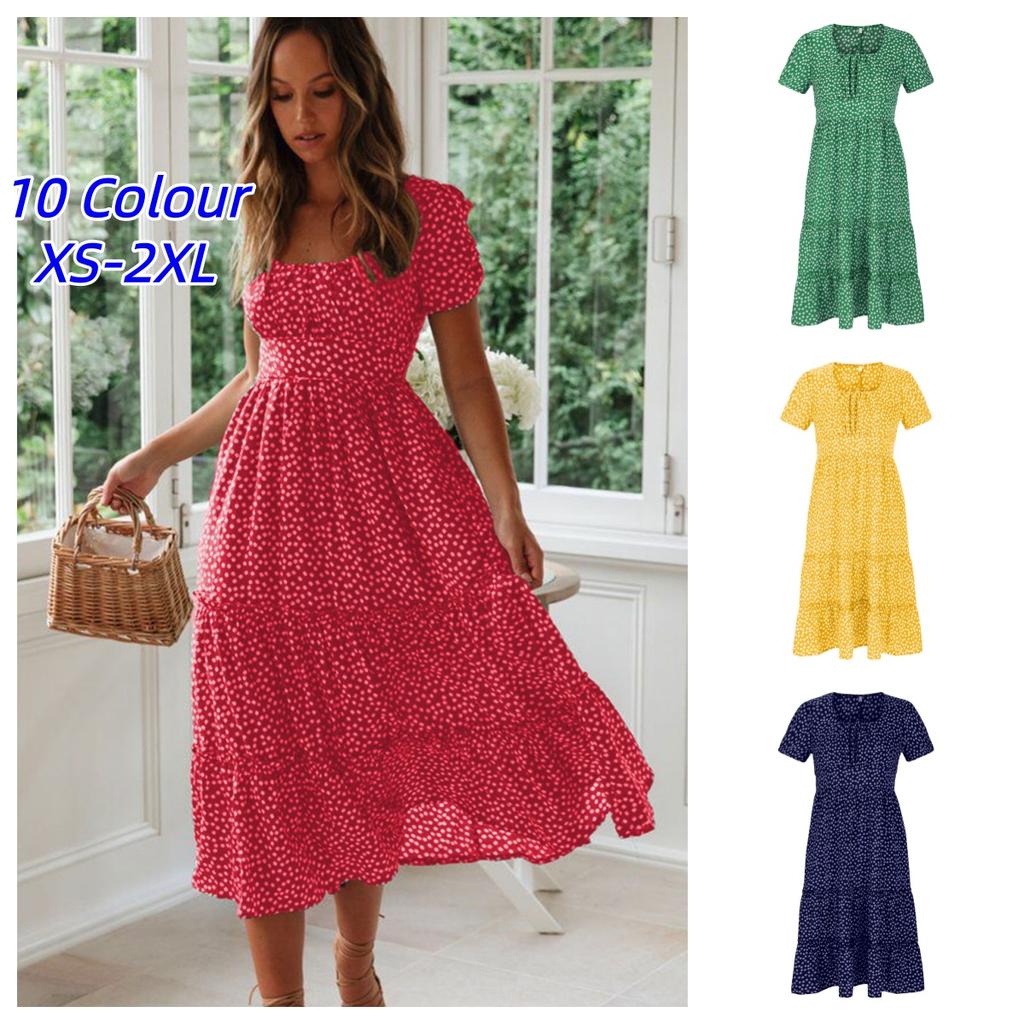 Vestidos Vintage Vintage Print Puff Sleeve Summer Beach Sweet Dresses Casual Square Collar Floral Maxi Long Dress Festa