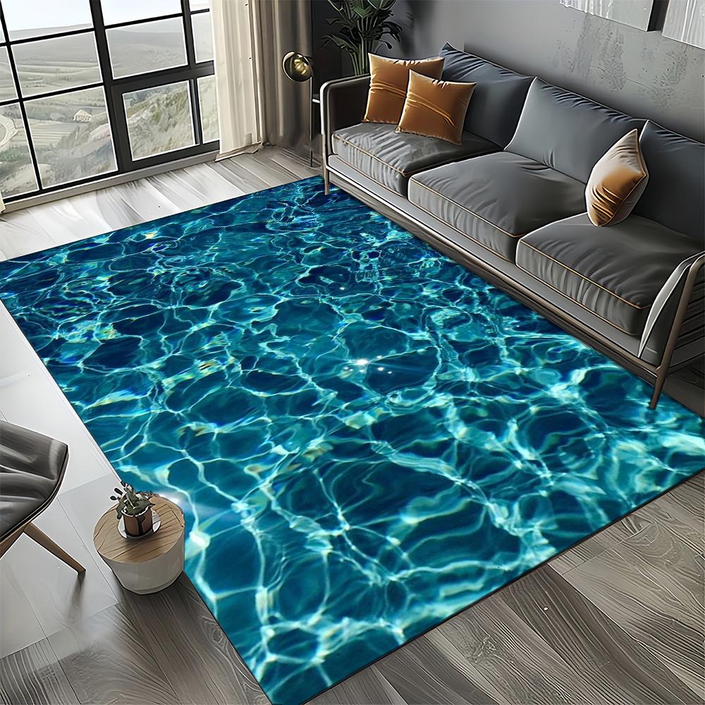 2025 New Style Blue Green Seawater Sea Wave Scenery Carpet Rug for Living Room Bedroom Home Sofa Decoration,Non-slip Floor Mat