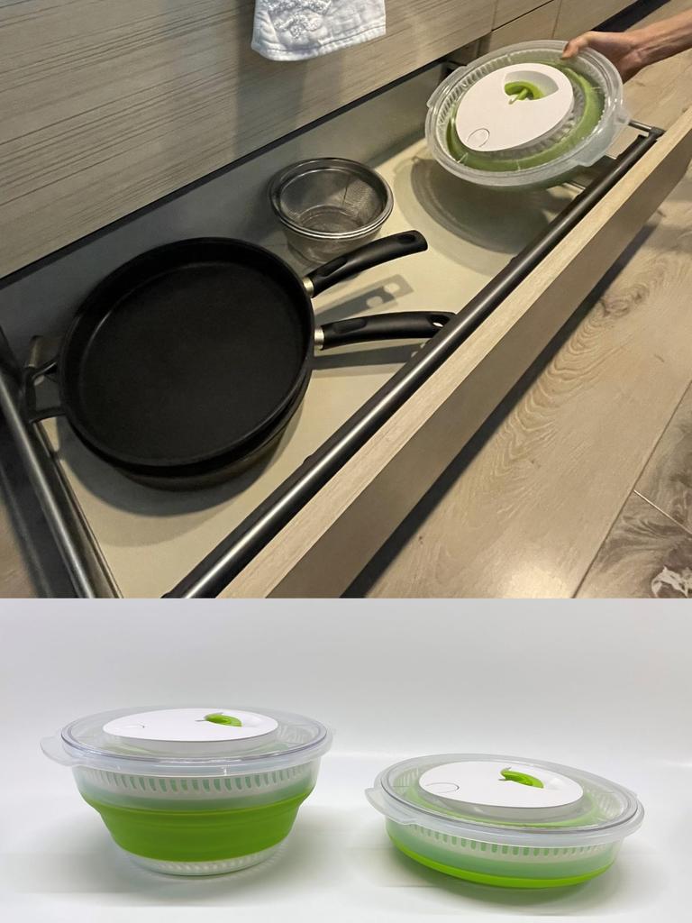 Fujisho Foldable Salad Spinner, Green. Dimensions When In Use: Approx. 30.5cm (length) X 28.5cm (width) X 14cm (height). Easy To Use and Compact for D