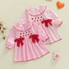 Toddler Girl Dot Dress Heart Embroidery Ruffled Collar Long Sleeve Ribbon Bows A Line Dress for Spring Summer