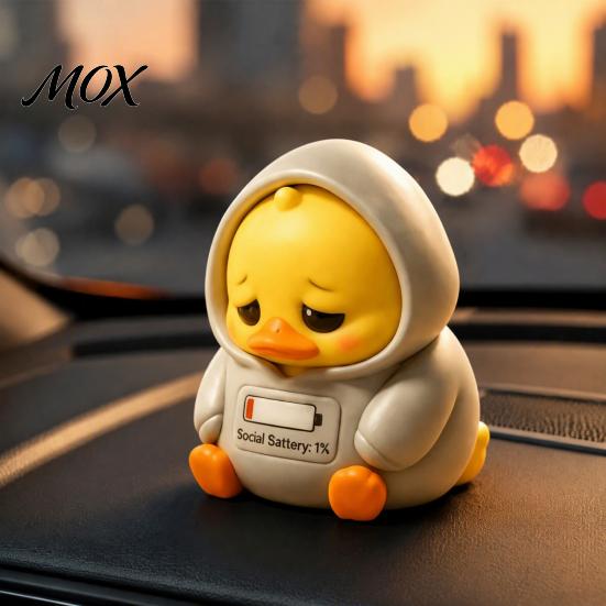 Cute Yellow Duck Ornaments 3D Printed Sad Figurines, Tired Worker Resin Playful Figurines In Pajamas Desk for Home Office, Funny Car Dashboard