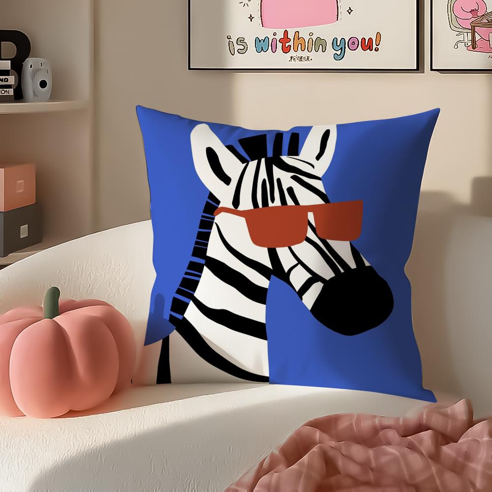 Cute Cartoon Animal Art Cushion Cover Pillowcase Short Plush Invisible Zipper Room Sofa Cushion Cover