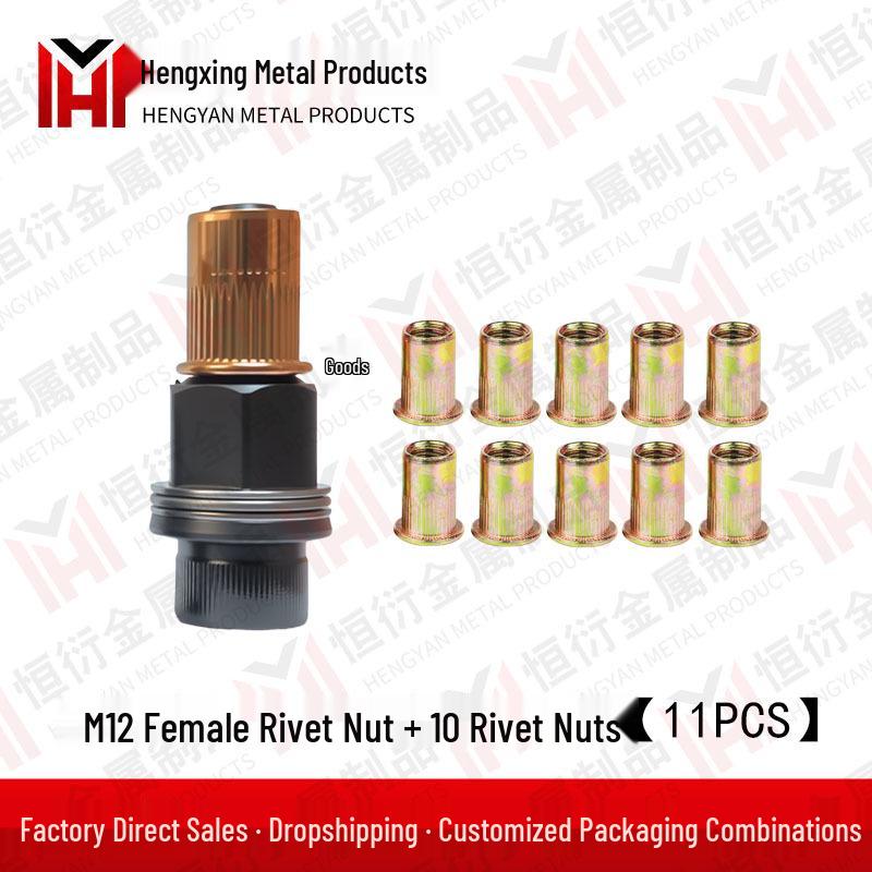 Manual Rivet Nut Tool with Interchangeable Heads M3-M12