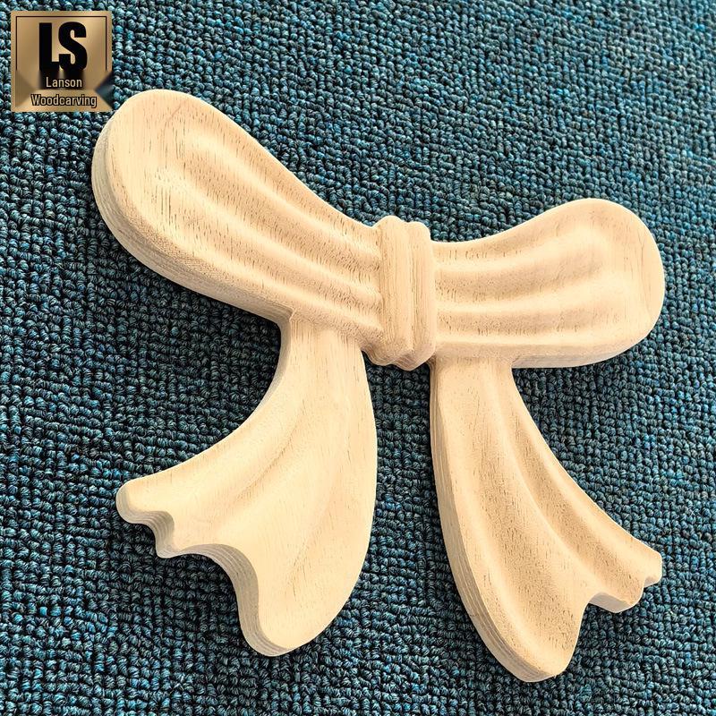

European Style Solid Wood Relief Appliques: French Retro Bow and Floral Carvings for Background Walls