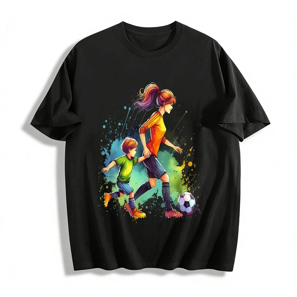 Mom And Kid Soccer Time Graphic Casual T-Shirt Pure cotton T-shirt XXS