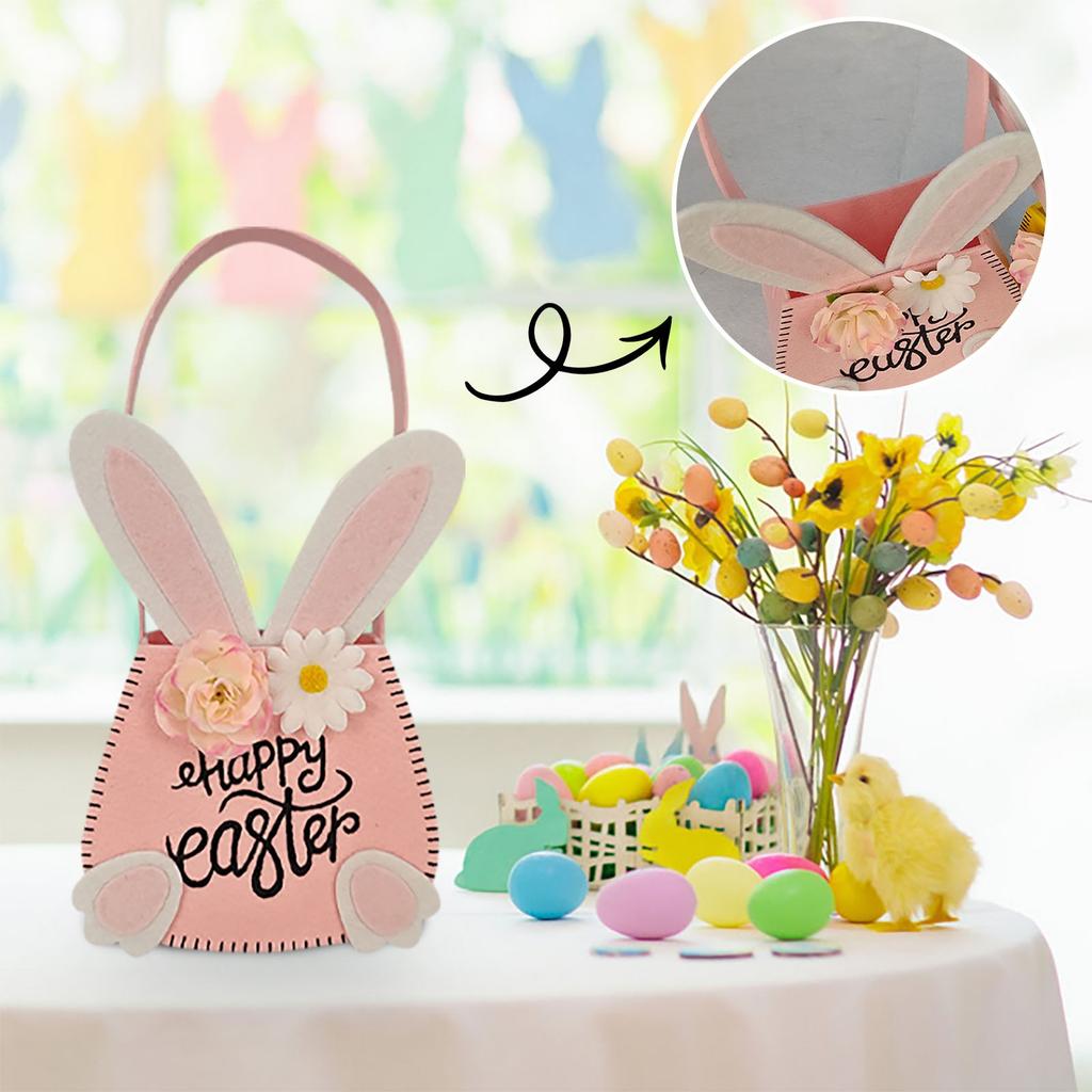 Easter Tote Bag Basket Bunny Decoration Storage Bag, Easter Bunny Basket Reusable Shopping Bag