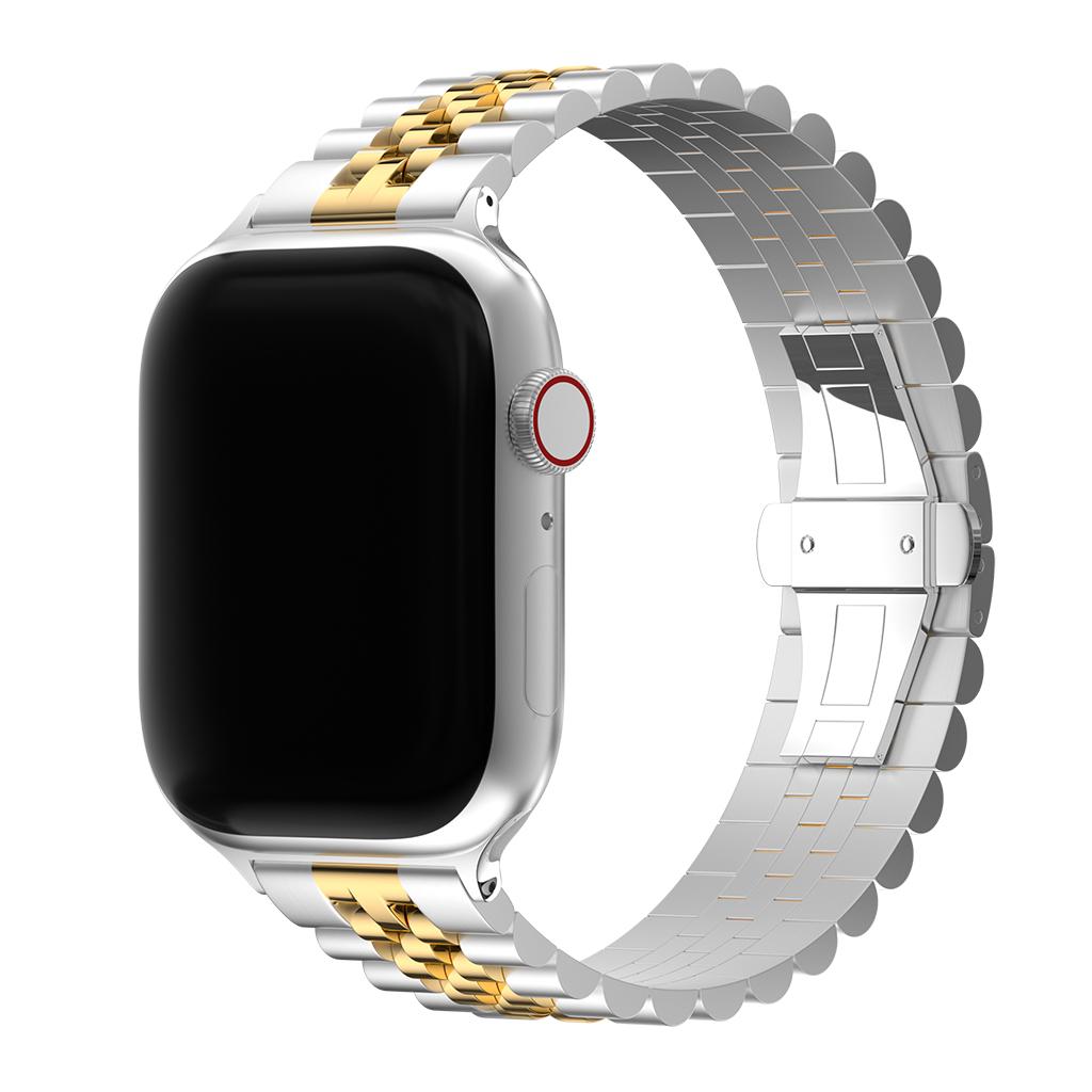 Keepwin 5 Bead Replacement Adjustable Bracelet Stainless Steel Women Hardware Watch Silver Band for Apple IWatch 9 8 7 6 5 4