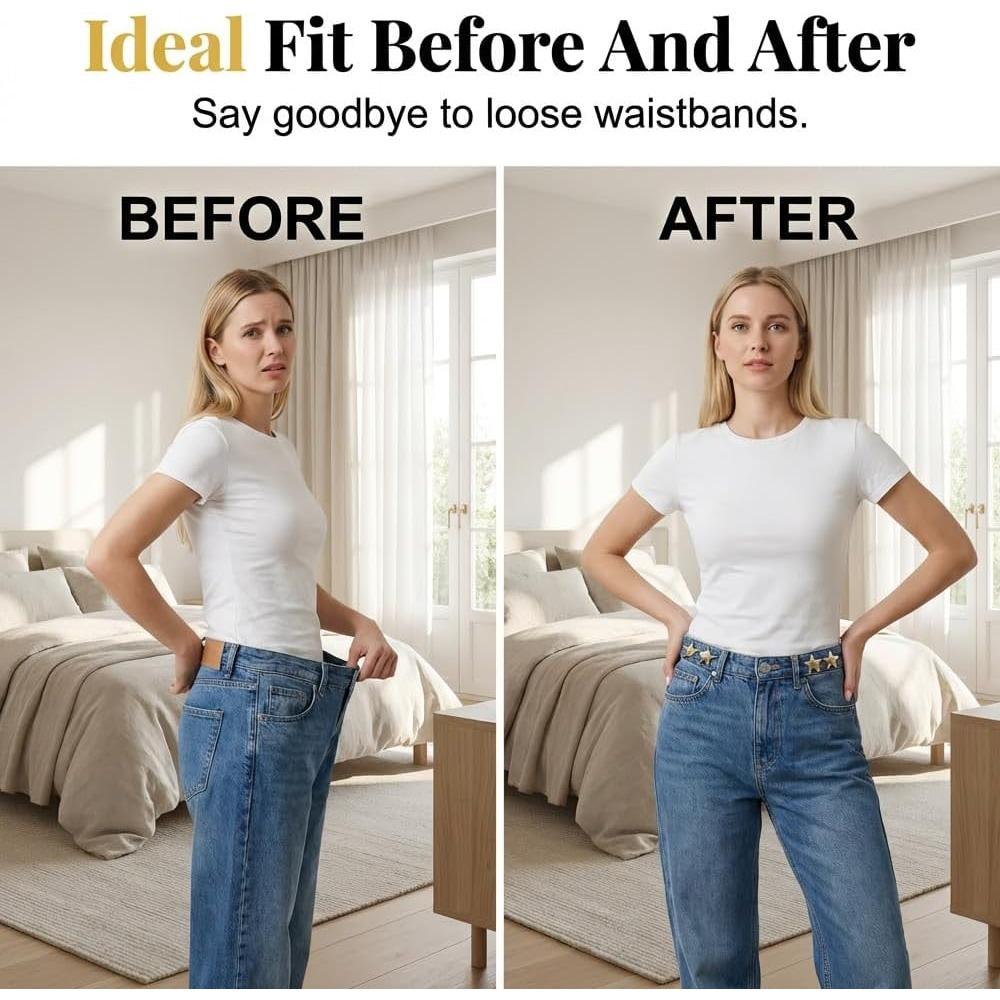 4 Sets Star Shape Pant Waist Tightener, No Sew Adjustable Jean Clips Buttons To Tighten Waist, Detachable Pants Waist Adjuster Tightener