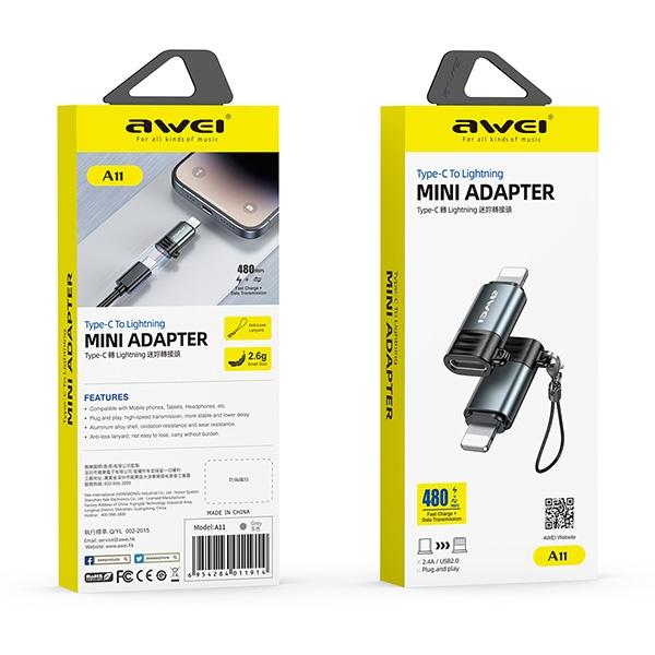 Awei Adapter A11 Usb-C/Lightning Grau   /Grey
