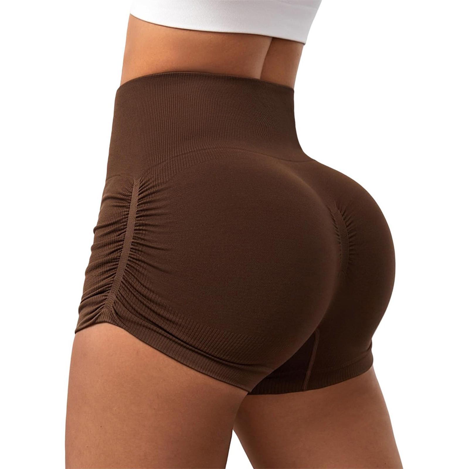 

Женские модные однотонные шорты для йоги с морщинами и подъемом бедер, быстросохнущие, дышащие, спортивные, обтягивающие шорты для фитнеса с высокой талией, из трех частей L кофейный