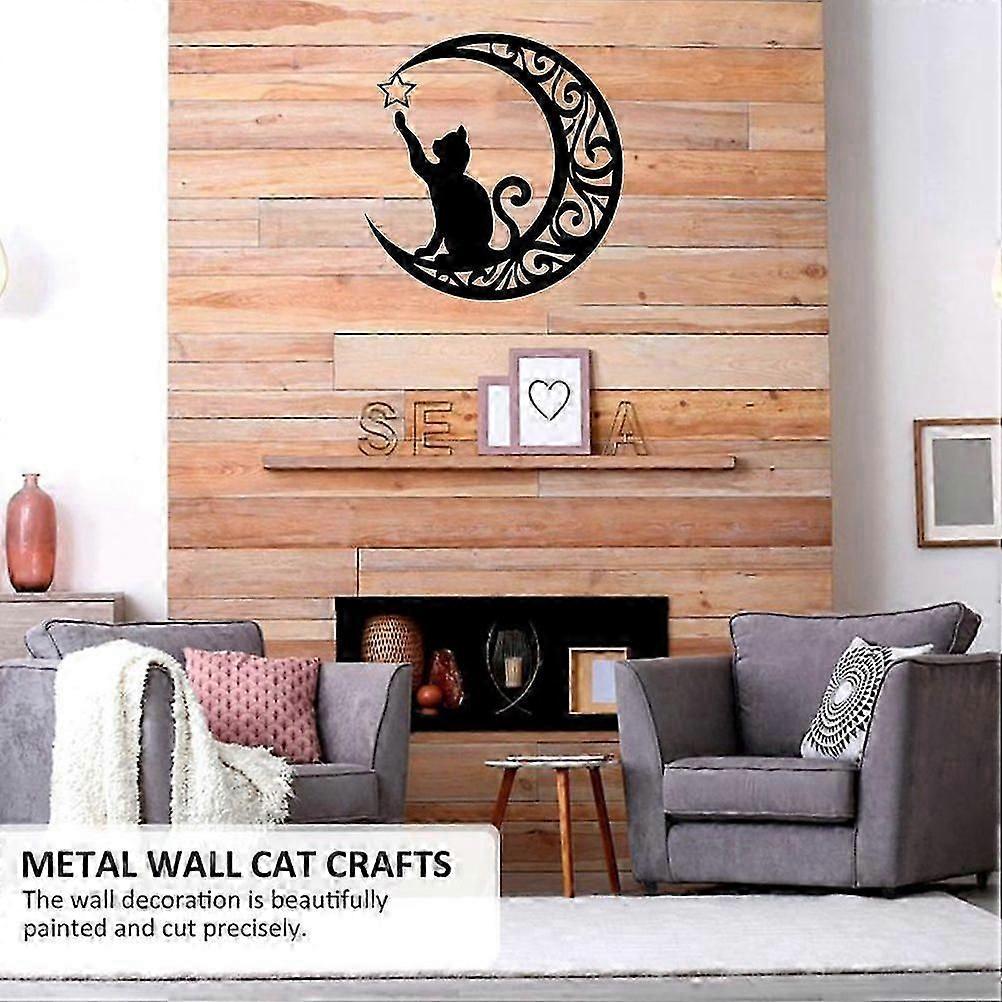 Cute Black Cats Moon Metal Sign Arts Wall Hanging Pendant Decorations for Windows Doors Mantelpieces
