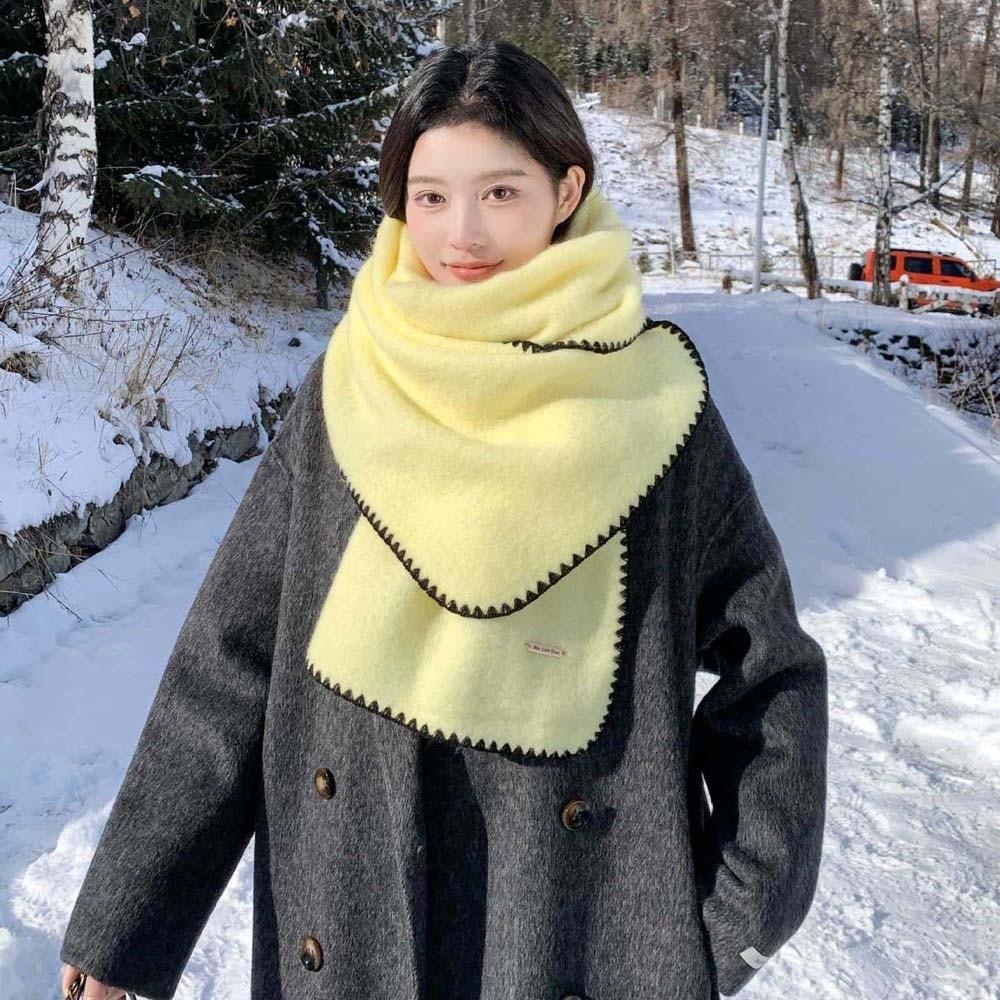 Soft Lock Edge Winter Scarf Solid Color Women Warmer Scarf Shawl Long Thickened Neckscarf Couple