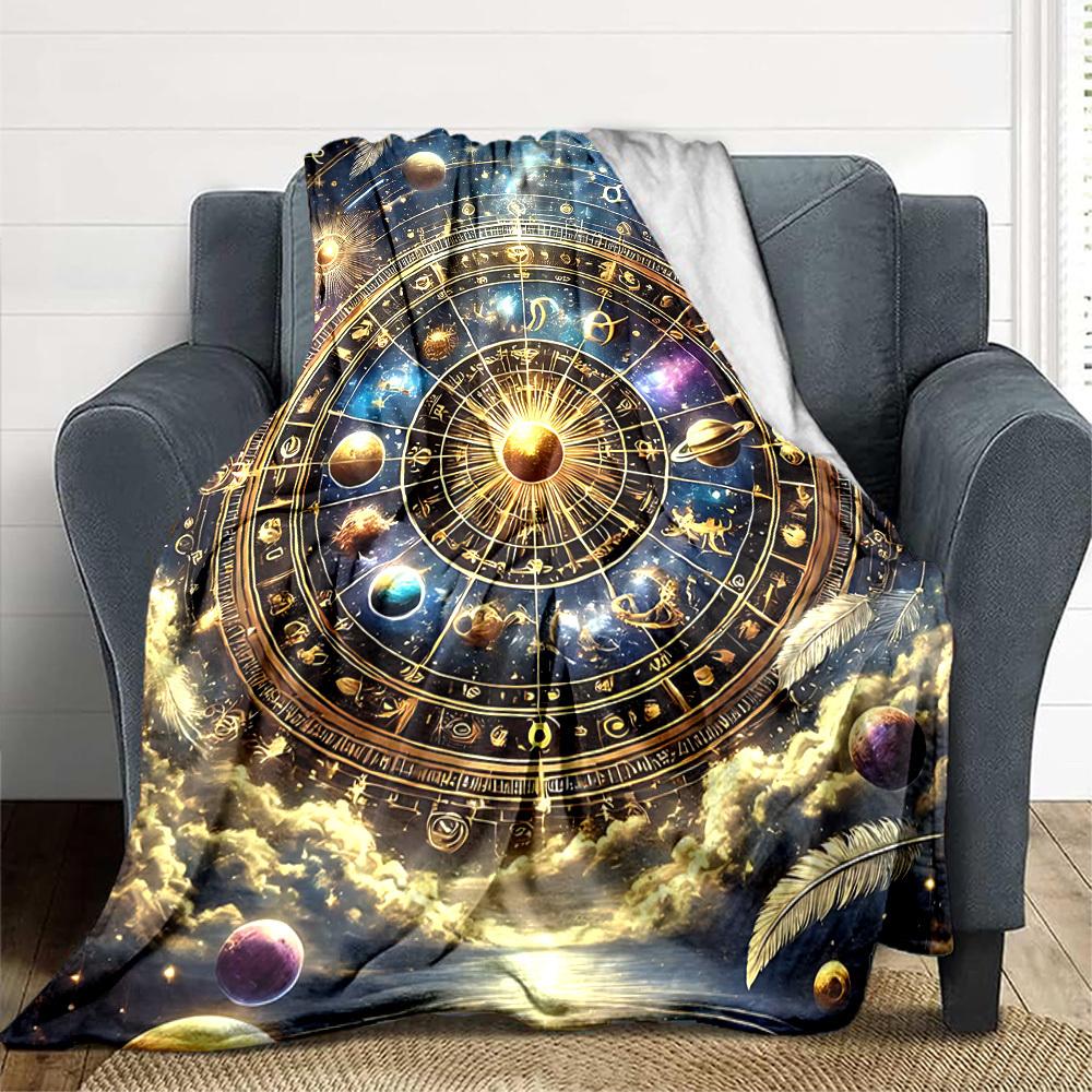 1pc Astrology Wheel Blanket Lightweight Flannel Blanket Throw Blanket For Sofa, Bed, Travel, Camping, Livingroom, Office, Couch, Chair, And Bed Yy2510