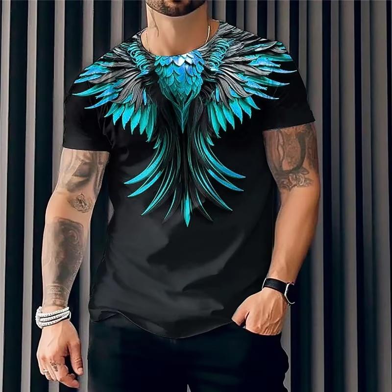 New Men's T-shirt 3d Wing Printing Round Neck T-shirt Hip Hop Short Sleeve Pullover Street T-shirts Summer Men's Clothing