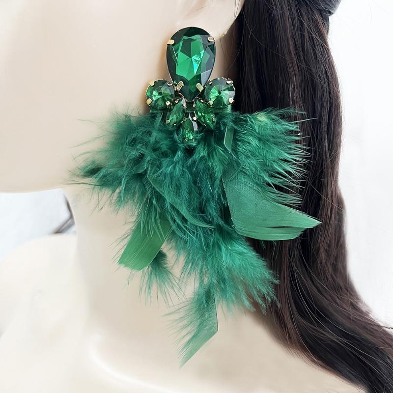 Orecchini Lunghi Super Fatati con Piume Temperamento Orecchini Personalizzati Lega Diamante Incastonato Nappa Artistica
