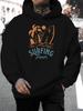 Unisex New Style Surf Letter Print Casual Hoodie with Drawstring, Fashionable Long-Sleeve Pullover for Autumn/Winter - Comfortable and Versatile