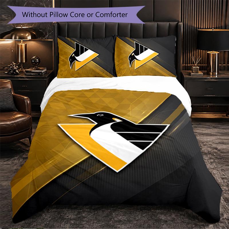 Pittsburgh Penguins Pattern Microfiber 3Pcs Bedding Set Decor Duvet Cover Set For Bedroom Home Use
