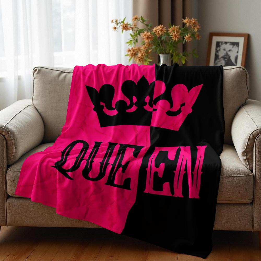 Split Queen Crown Graphic Anime Cartoon Flannel Blanket Soft Warm Throw for Bedroom Sofa Car Kids Holiday Gift