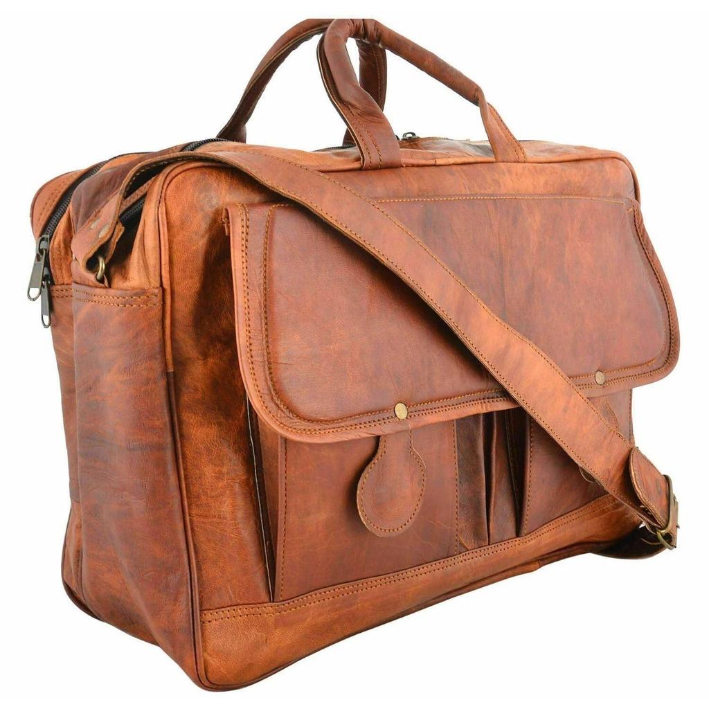 Menns ekte vintage brunt skinn messenger bag skulder laptop bag koffert