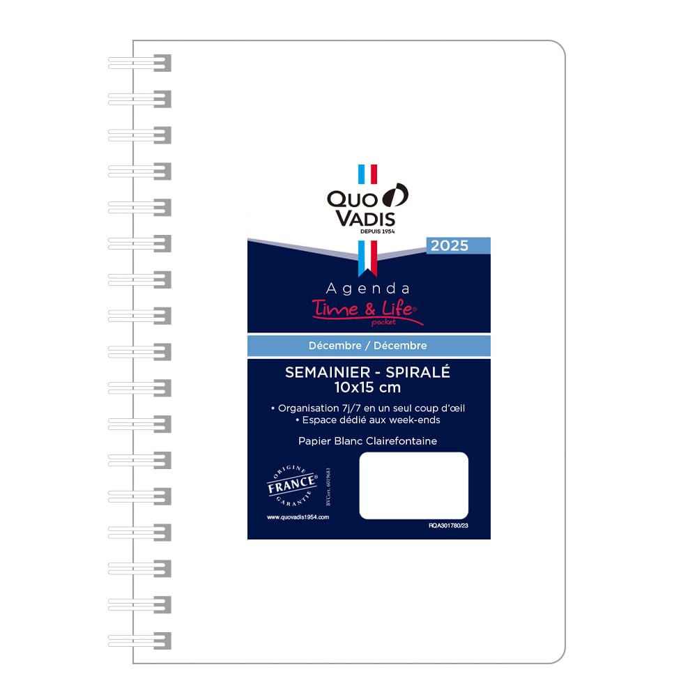 

Quovadis Planner Diary and Life 10x15 Starts December A6 French QUOVADIS [2025 Edition] Time Refill (Weekly Vertical, 2024, 10x15cm, Version)