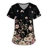 Loose Fit V Neck Short Sleeve Medical Scrub Top with Pockets for Nurses Caregivers Floral Print Comfortable Workwear
