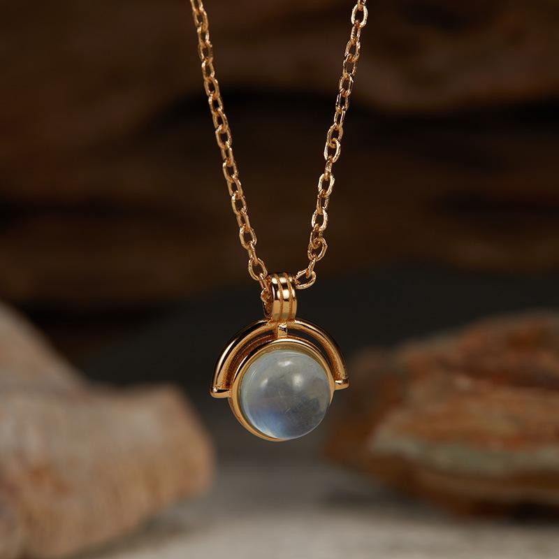 Simple And Stylish Design Colored Treasure Necklace Women'S S925 Sterling Silver Natural Red Agate Tiger Eye Aquamarine Moonstone Pendant