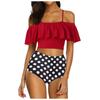 Zweiteiliges Badeanzug-Oberteil für Damen mit Rüschen und hoch tailliertem Bikini-Set