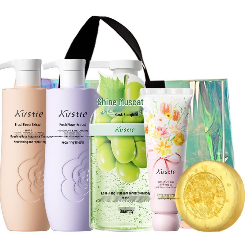 Kustie Rose Smoothing Hair & Body Care Set with Hand Cream