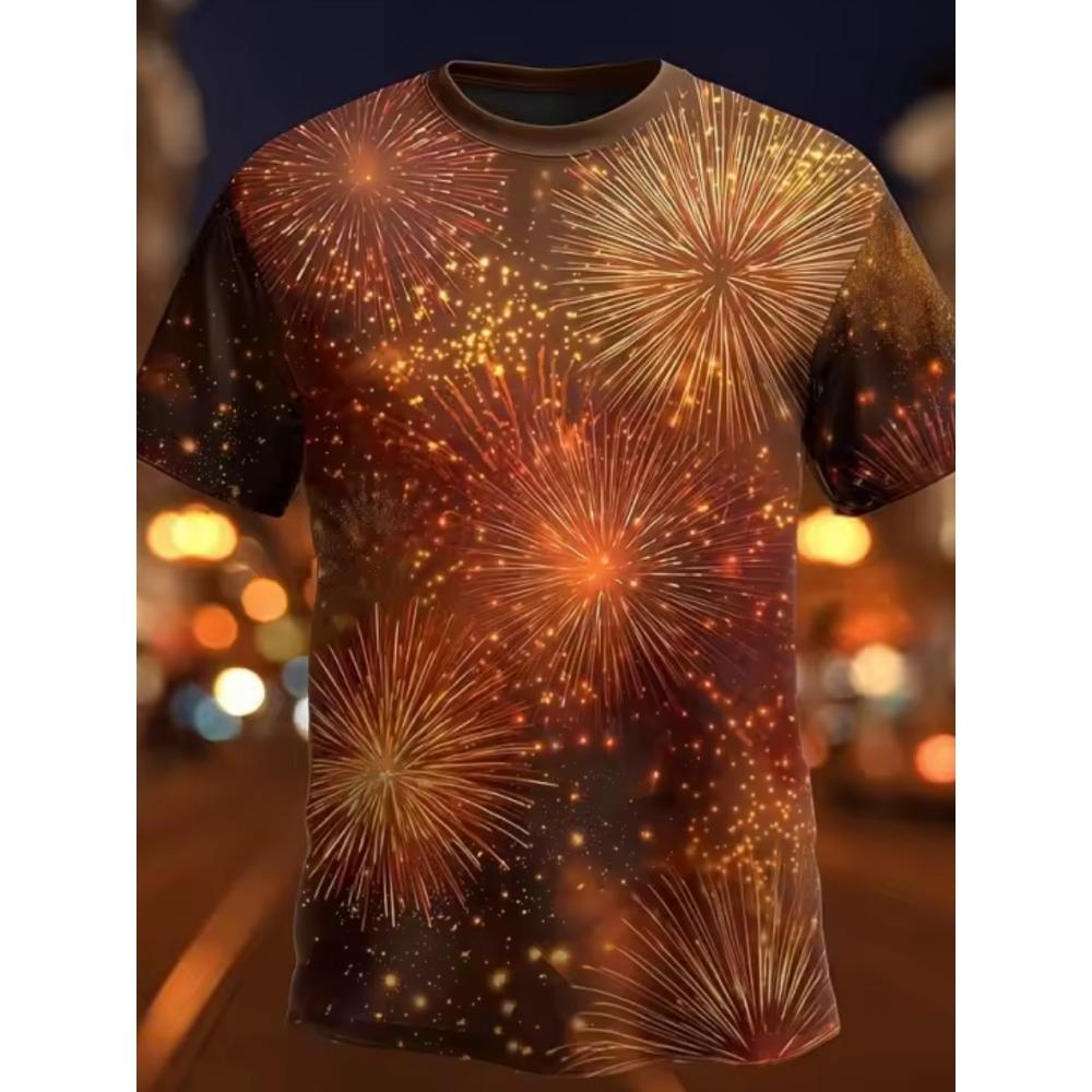 Fashionable Dazzling Fireworks Beer 3D Printed T-shirt Men Summer Loose Comfortable Plus Size Short Sleeved T-shirt