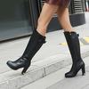 Coarse Heel High Knight Boots Autumn and Winter Side Zipper Belt Buckle But Knee Long Tube Skinny Fashion Boots High Boots