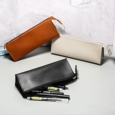 Stifttasche aus Kunstleder, einfarbig, großes Fassungsvermögen, Reißverschluss, staubdicht, tragbar, für Studenten, Bleistift, Schreibwaren, Make-up-Pinsel, Etui, Schulbedarf