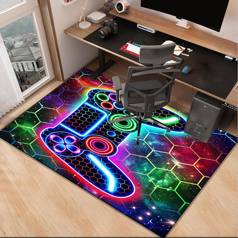 Neon Gaming Controller Office Rug Chair Mat, Game Carpet, Suitable for Front Door, Bedroom, Living Room, Desk, Holiday Gift