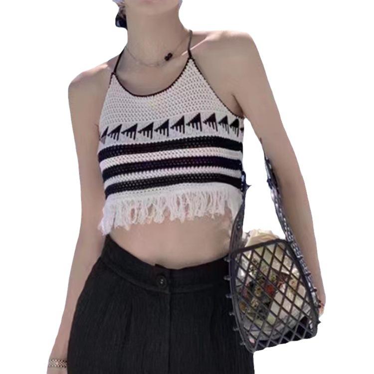 Knitted Halterneck Vest Women's Summer Internet Celebrity New Design Sense Raspberry Color Sweet Babes Camisole Camisole Top