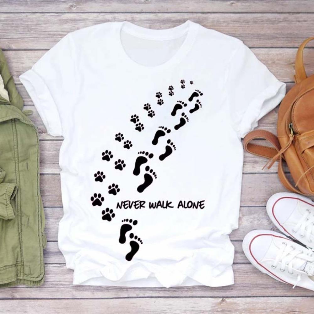 Maycaur T-shirt met hondenpootjesprint Grappig dames T-shirt Losse zomer T-shirts Harajuku Esthetische zwarte tops Casual dameskleding