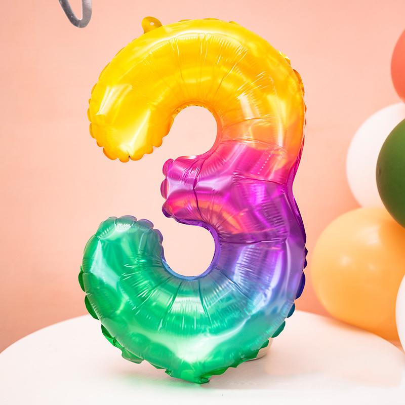 1pc 16inch New Rainbow 0-9 Gradient Number Aluminum Foil Balloons Birthday Celebration Party Decoration Children's Toy Balloon