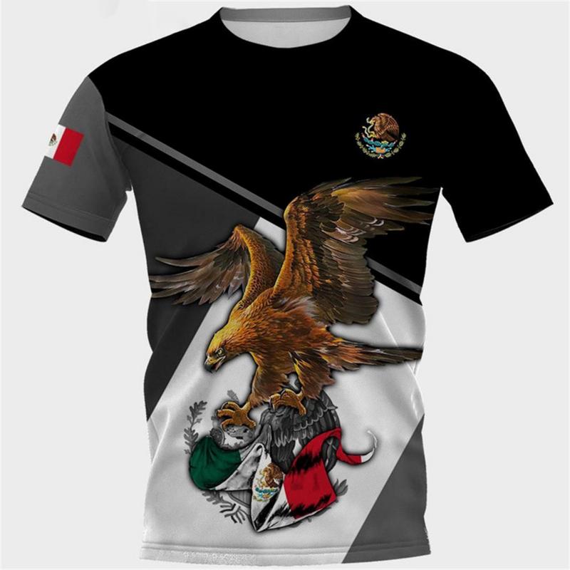 Fashion Mexico National Flag Print T Shirt For Men Funny 3D Eagle Pattern Short Sleeve Summer Casual O-neck Loose Top Men's Tees